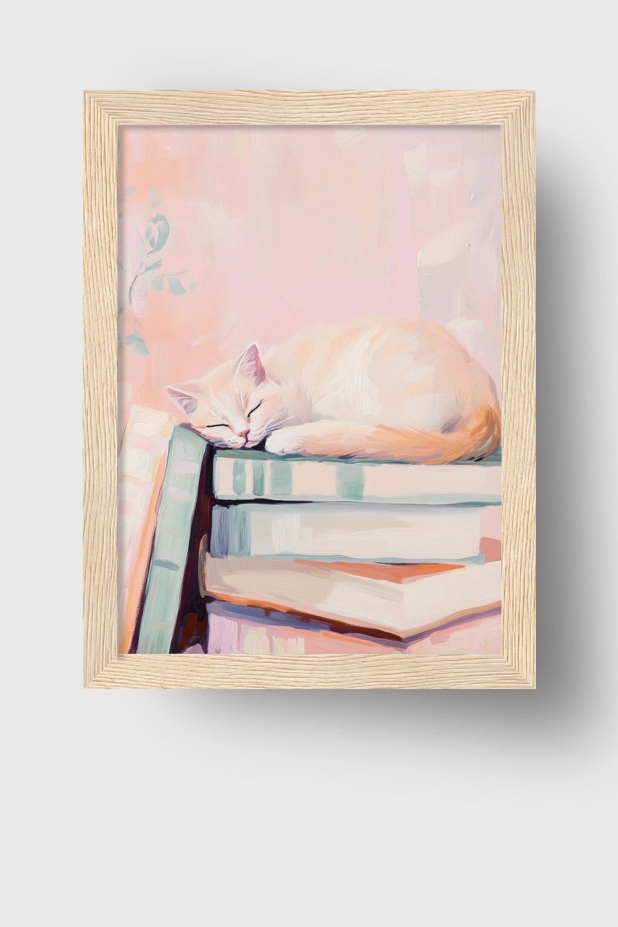 Malerei Poster Katze schlafend Pastelltöne ruhig