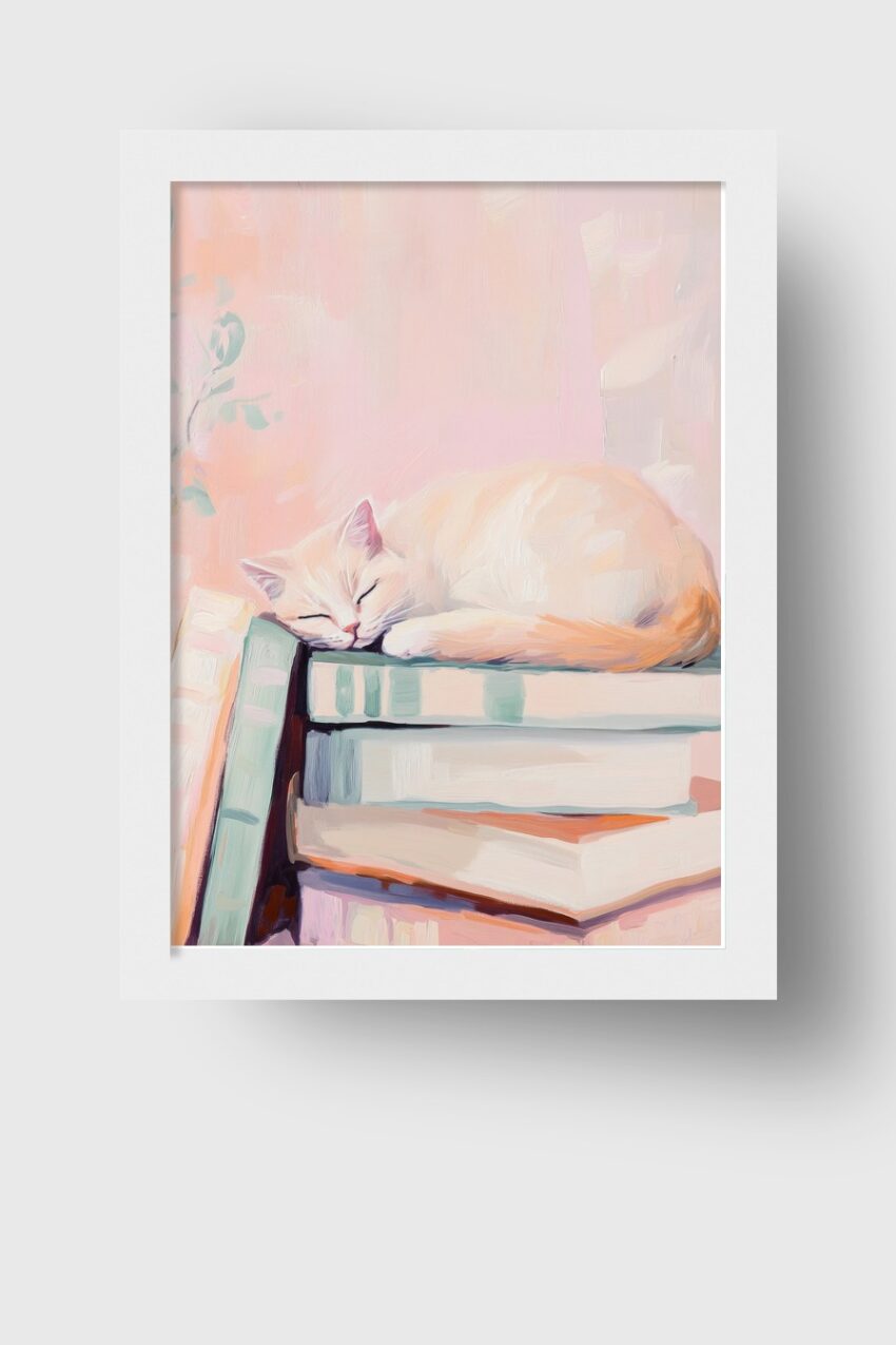Malerei Poster Katze schlafend Pastelltöne ruhig