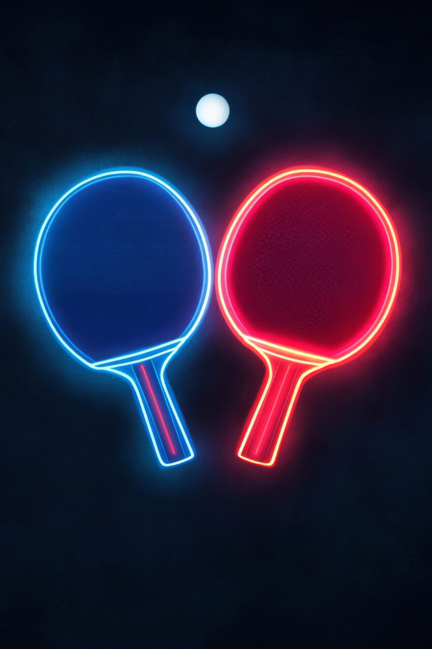 Digitale Kunst Poster Tischtennisschläger Neon leuchtend rot blau