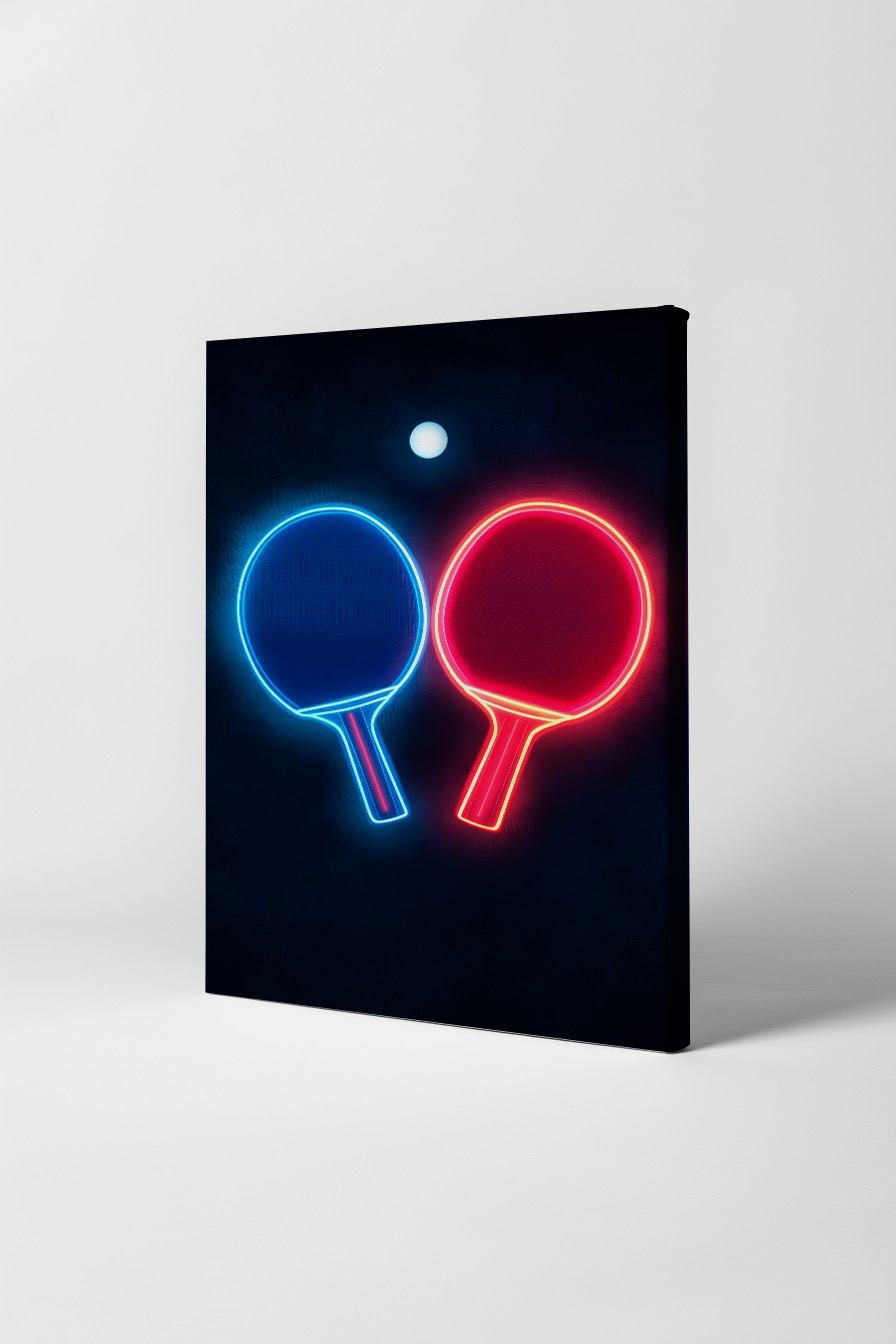 Digitale Kunst Poster Tischtennisschläger Neon leuchtend rot blau