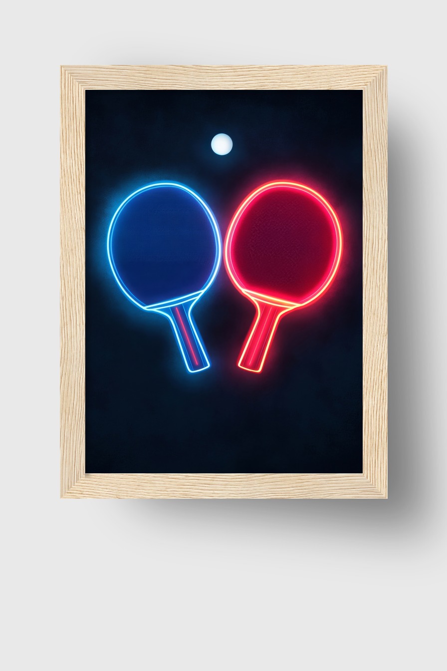 Digitale Kunst Poster Tischtennisschläger Neon leuchtend rot blau