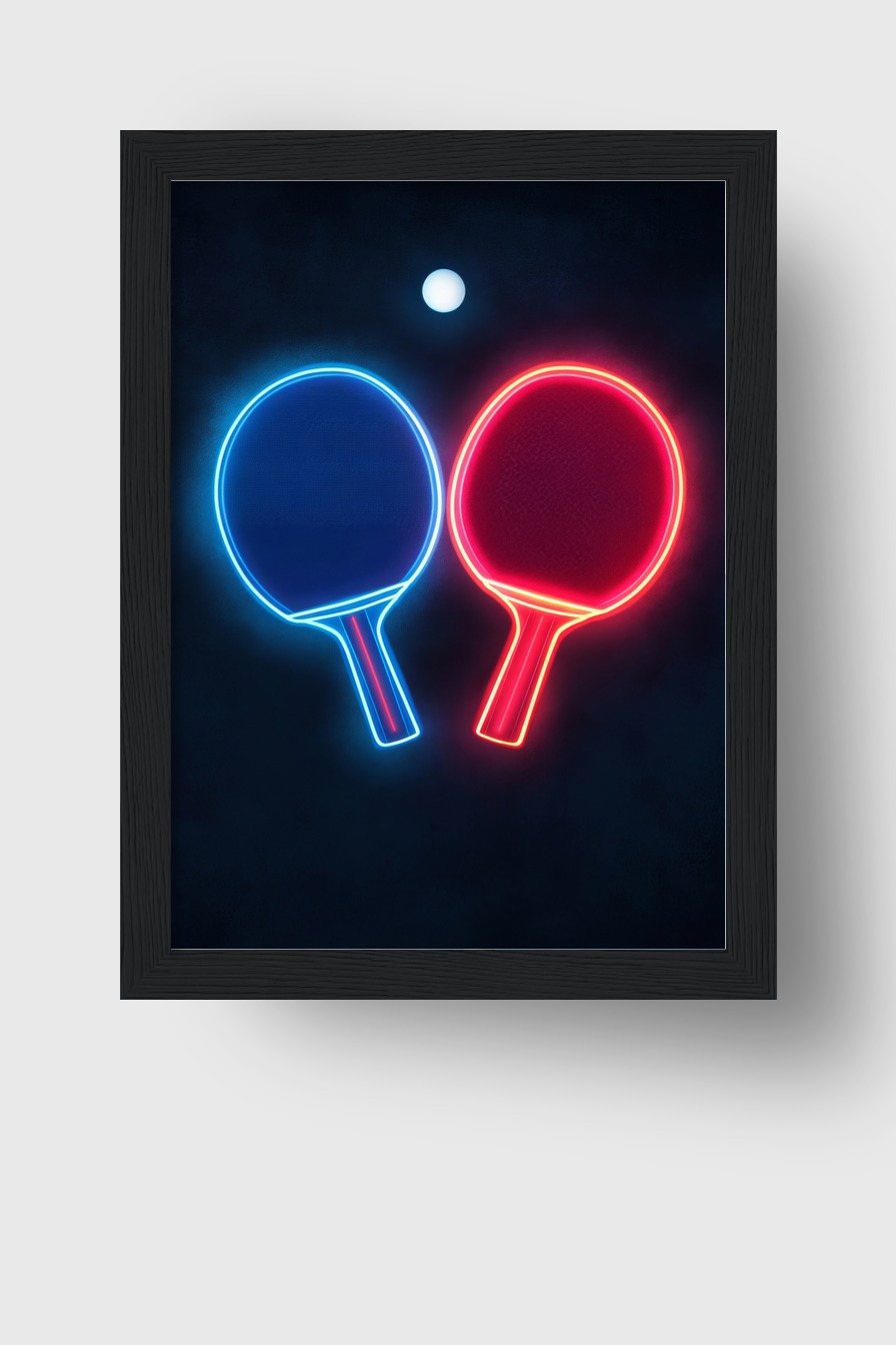 Digitale Kunst Poster Tischtennisschläger Neon leuchtend rot blau