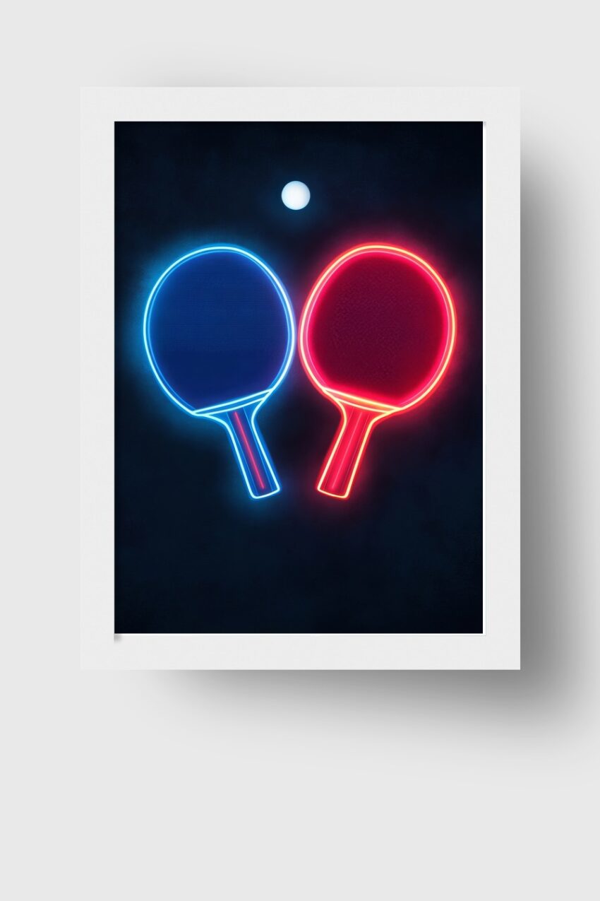 Digitale Kunst Poster Tischtennisschläger Neon leuchtend rot blau