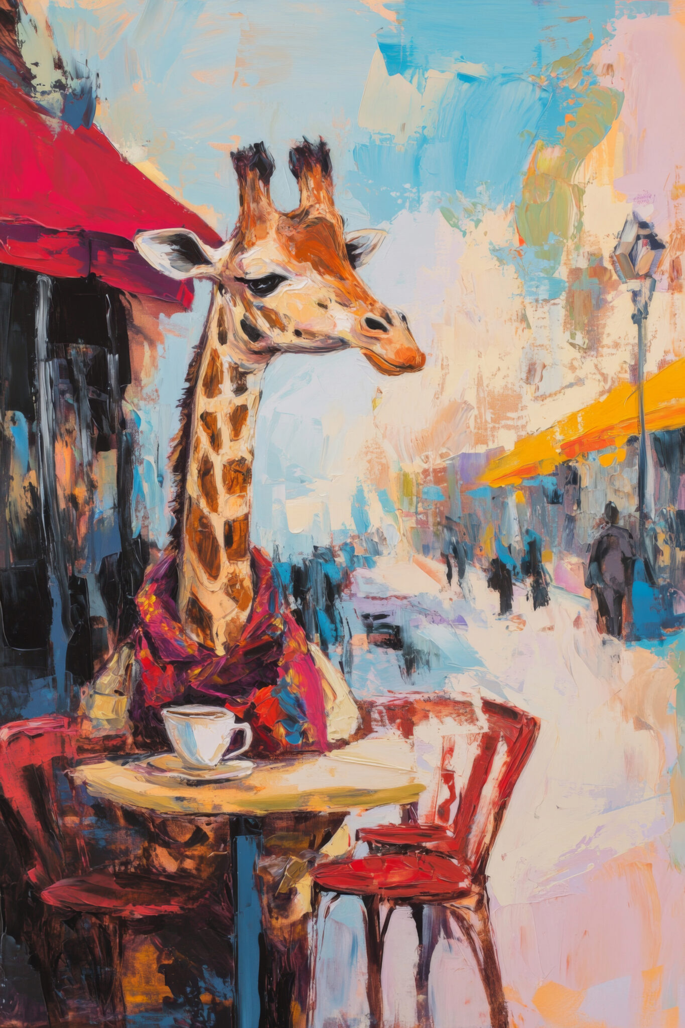 Malerei Poster Giraffe Café urban lebhaft rot