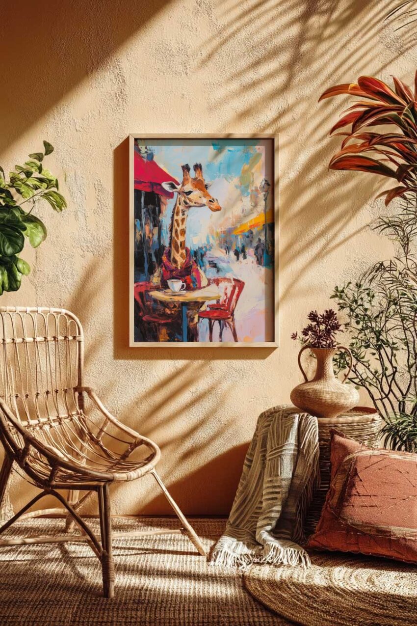 Malerei Poster Giraffe Café urban lebhaft rot
