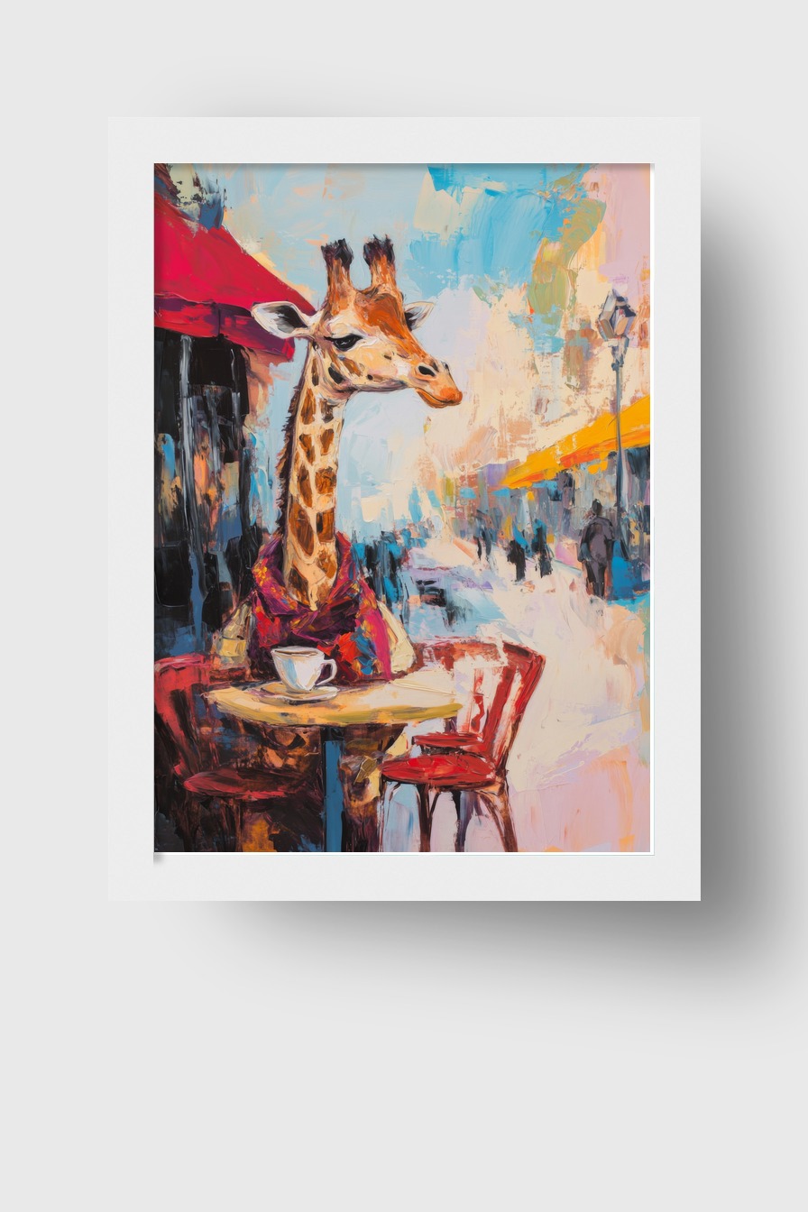 Malerei Poster Giraffe Café urban lebhaft rot