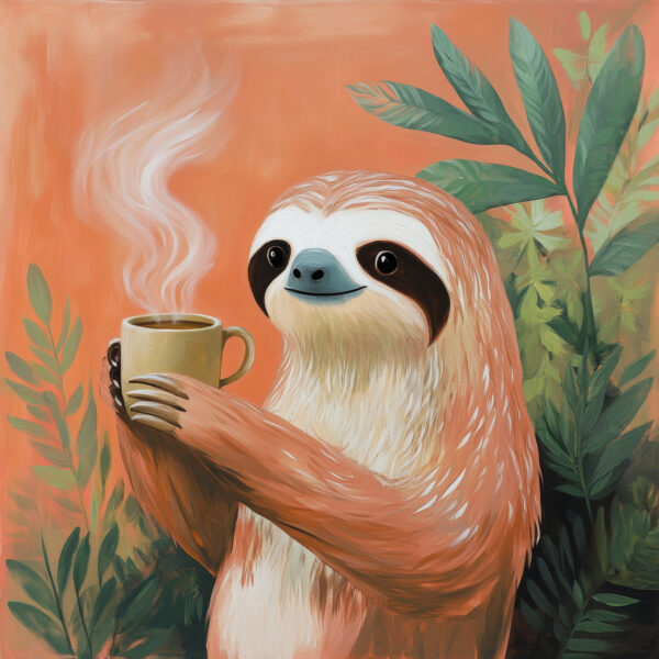 Faultier mit Tasse Leinwandbild
