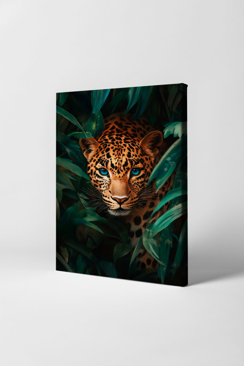 Illustration Poster Leopard blauäugig Tigerähnlich grün