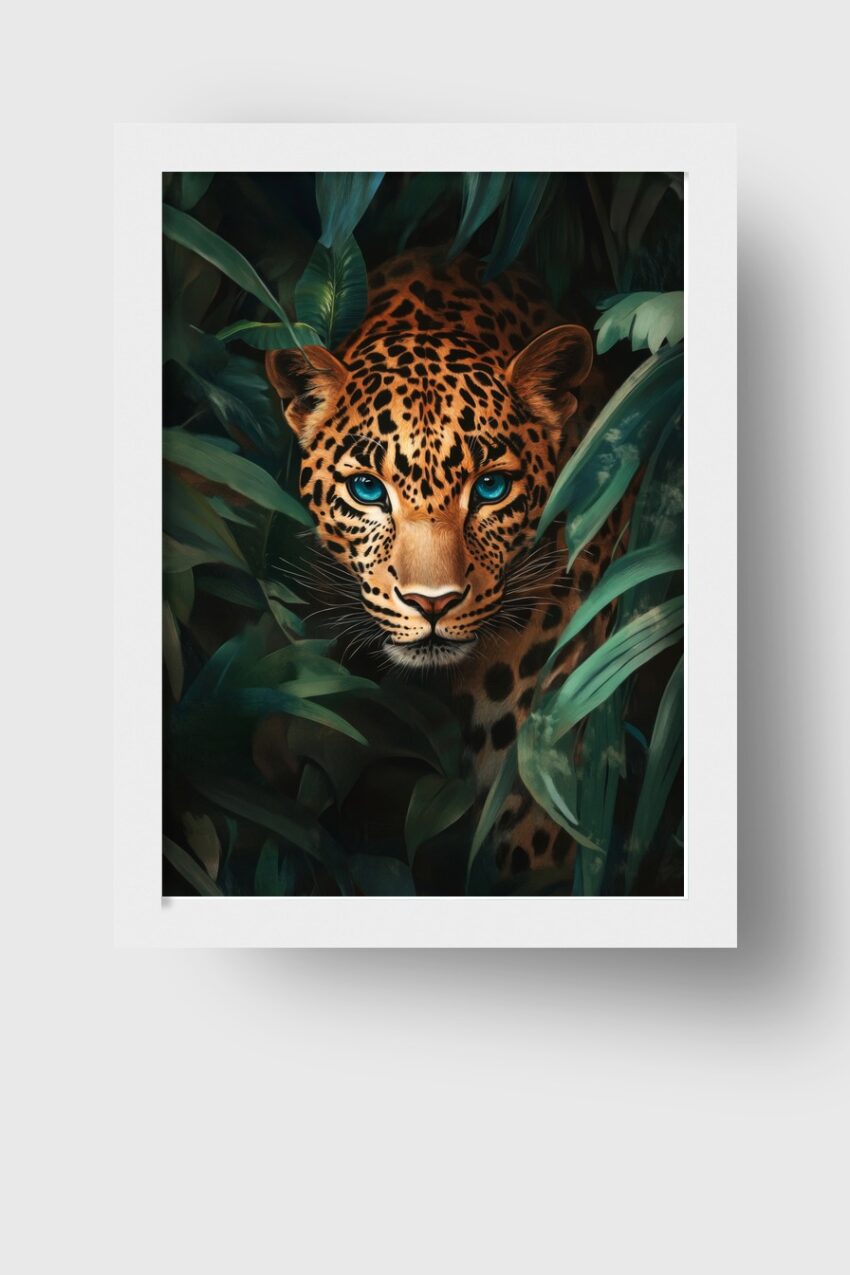 Illustration Poster Leopard blauäugig Tigerähnlich grün