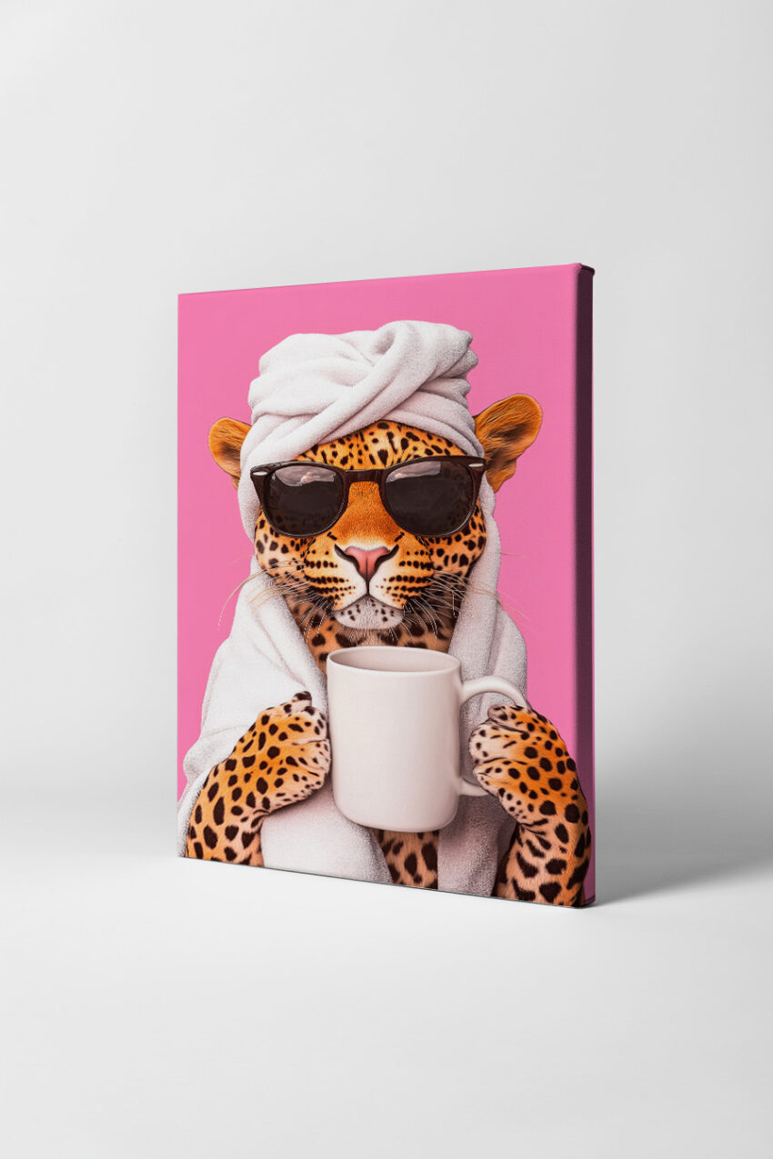 Digitale Kunst Poster Leopard mit Sonnenbrille Handtuch rosa