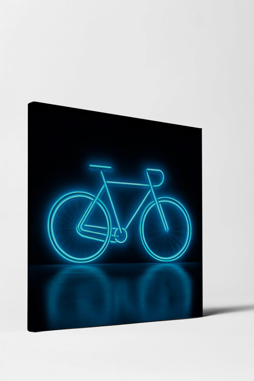 Digitale Kunst Poster Fahrrad Leuchtend Blau Neon