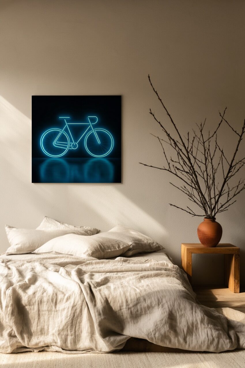 Digitale Kunst Poster Fahrrad Leuchtend Blau Neon
