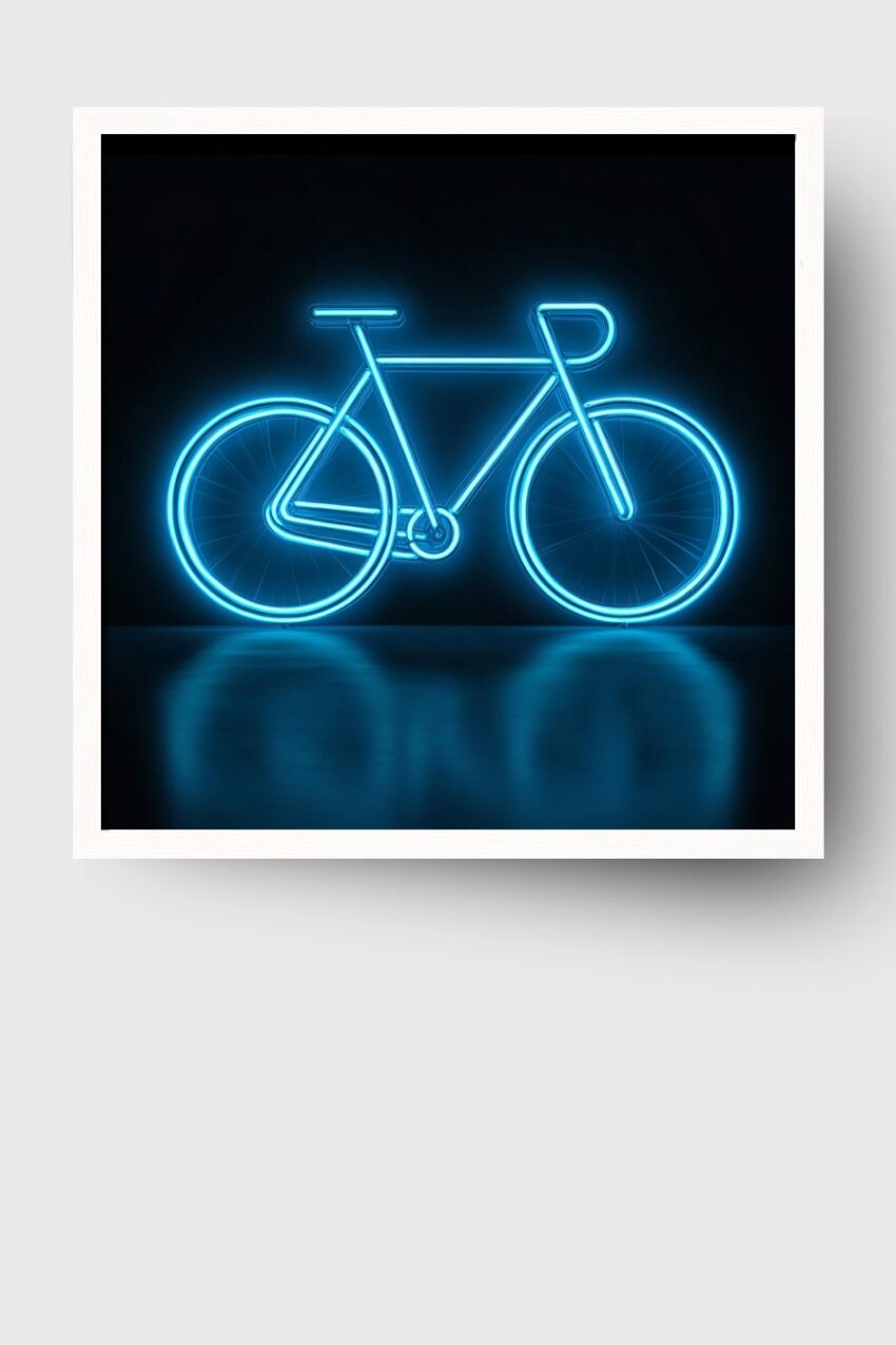 Digitale Kunst Poster Fahrrad Leuchtend Blau Neon