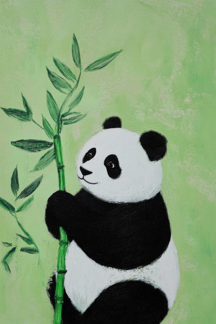 Illustration Poster Panda Bambus ruhig grün schwarz-weiß