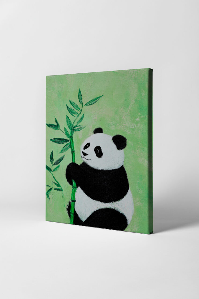 Illustration Poster Panda Bambus ruhig grün schwarz-weiß
