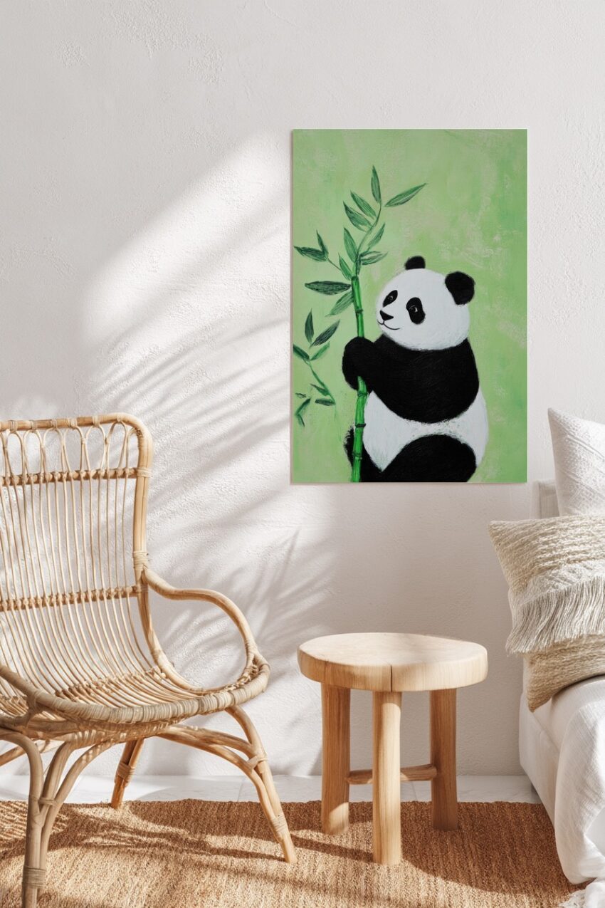 Illustration Poster Panda Bambus ruhig grün schwarz-weiß