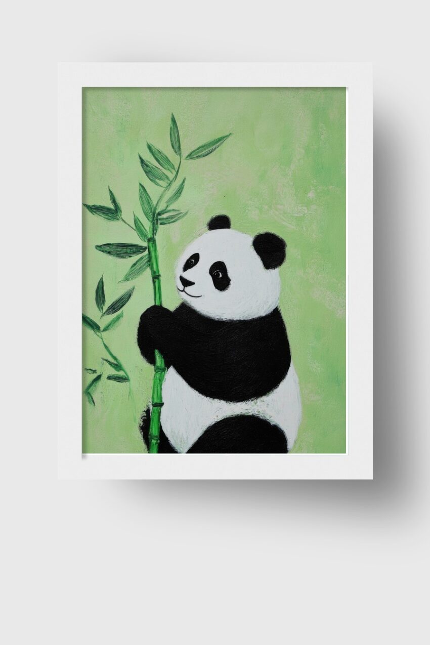 Illustration Poster Panda Bambus ruhig grün schwarz-weiß