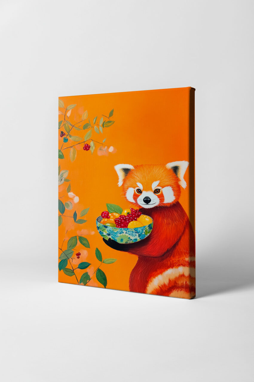 Illustration Poster Roter Panda Schale Früchte Orange