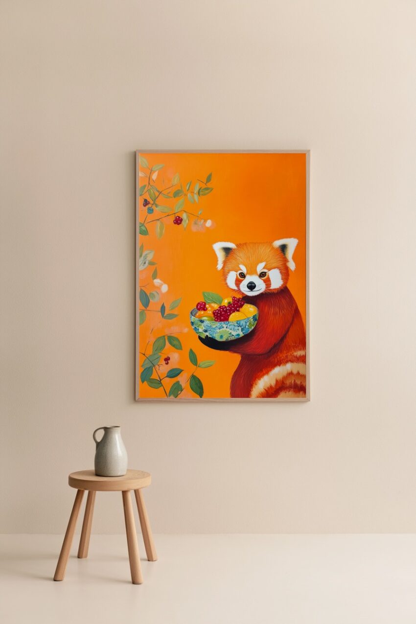 Illustration Poster Roter Panda Schale Früchte Orange