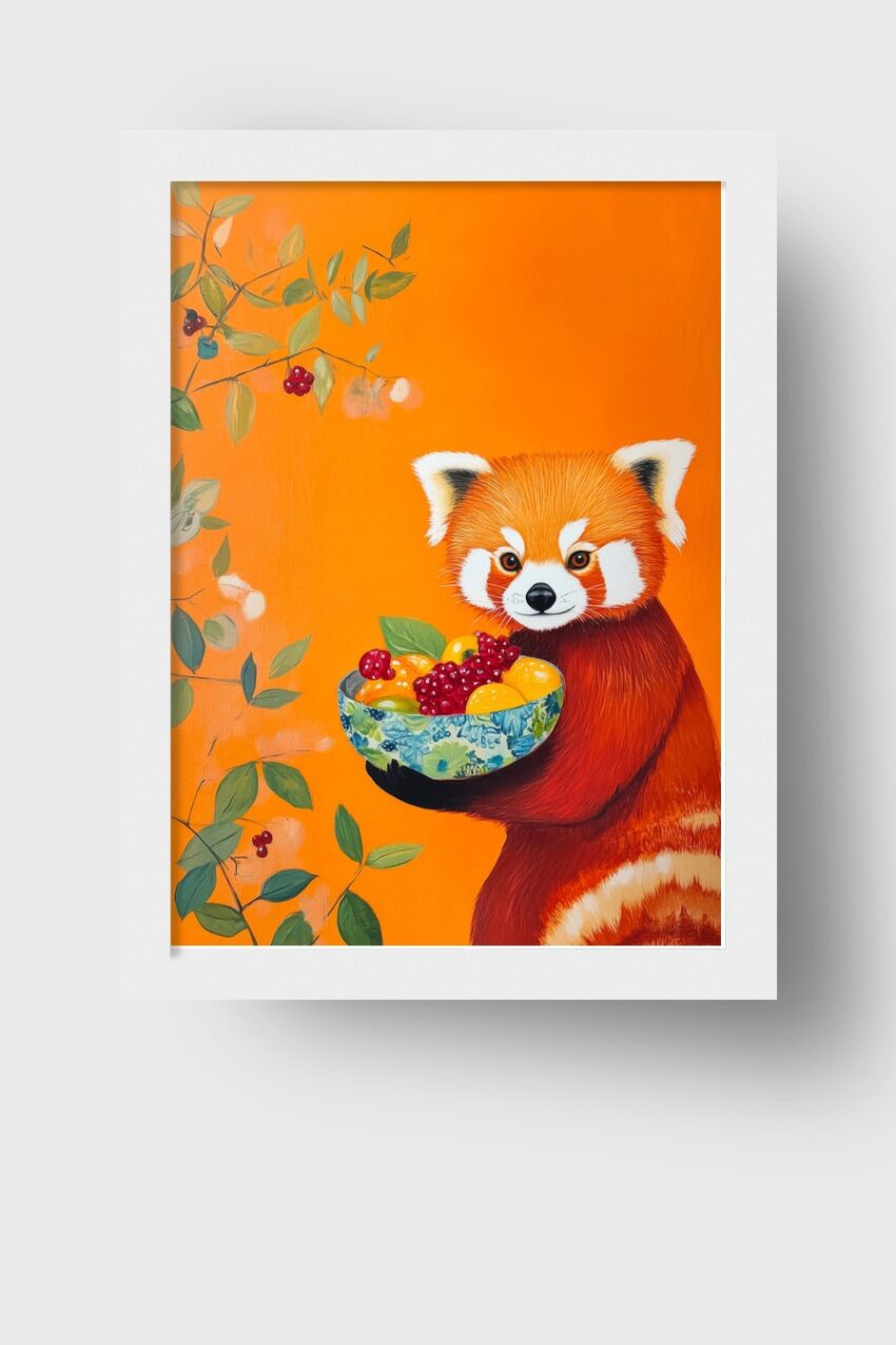 Illustration Poster Roter Panda Schale Früchte Orange