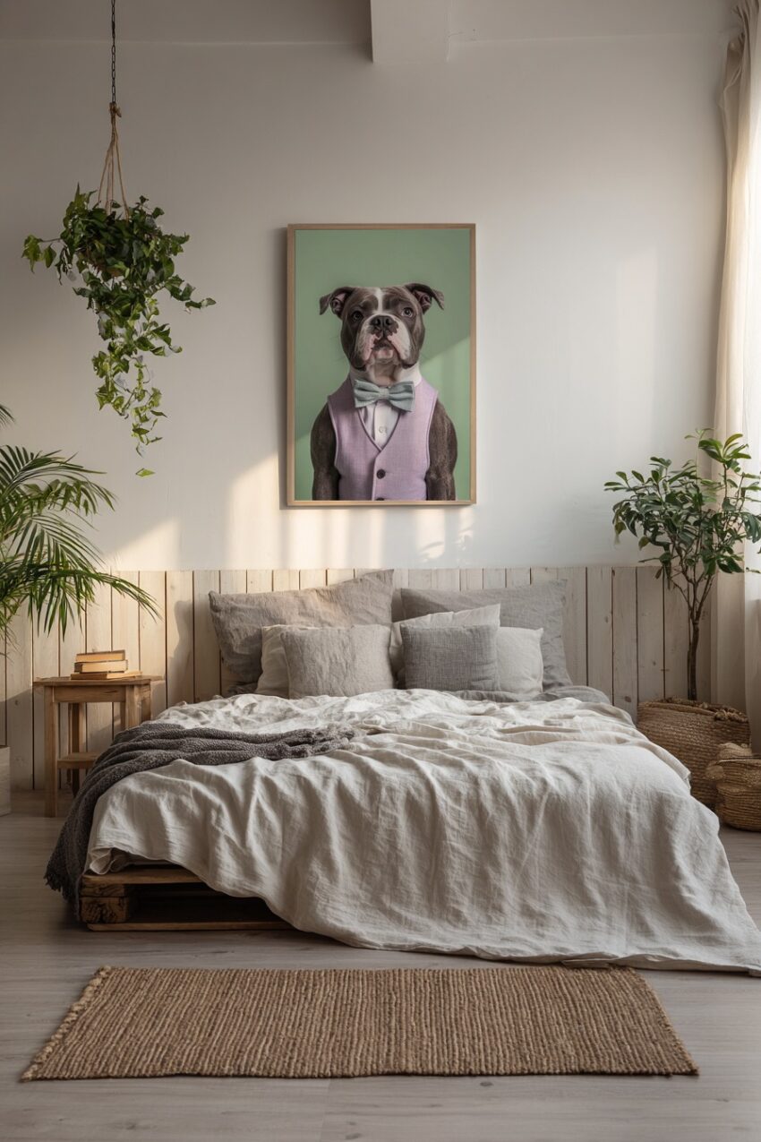 Fotografie Poster bulldogge elegant frontal grau fliege