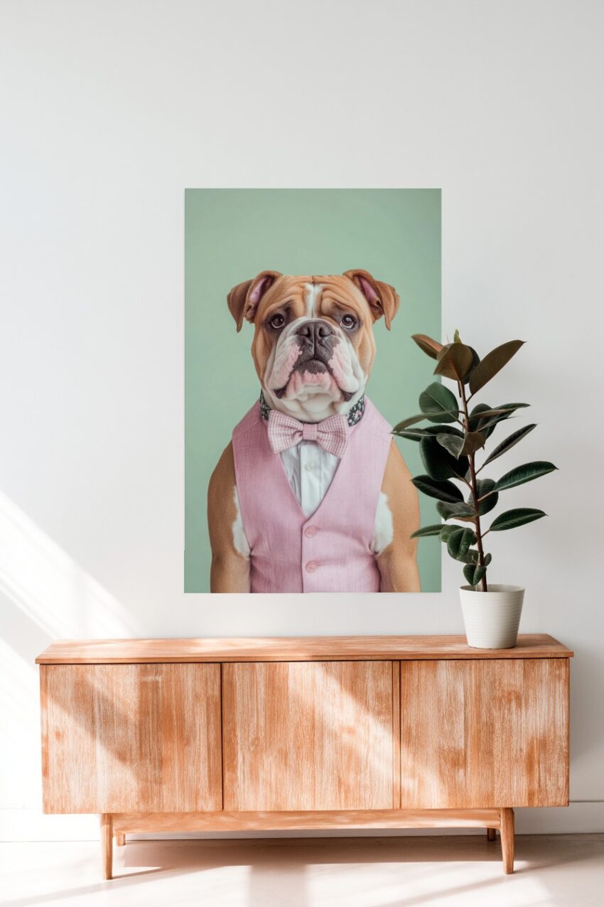 Fotografie Poster Bulldogge anzug rosa Fliege
