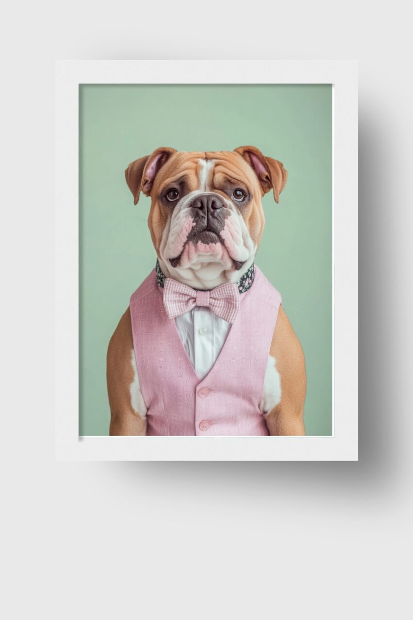 Fotografie Poster Bulldogge anzug rosa Fliege