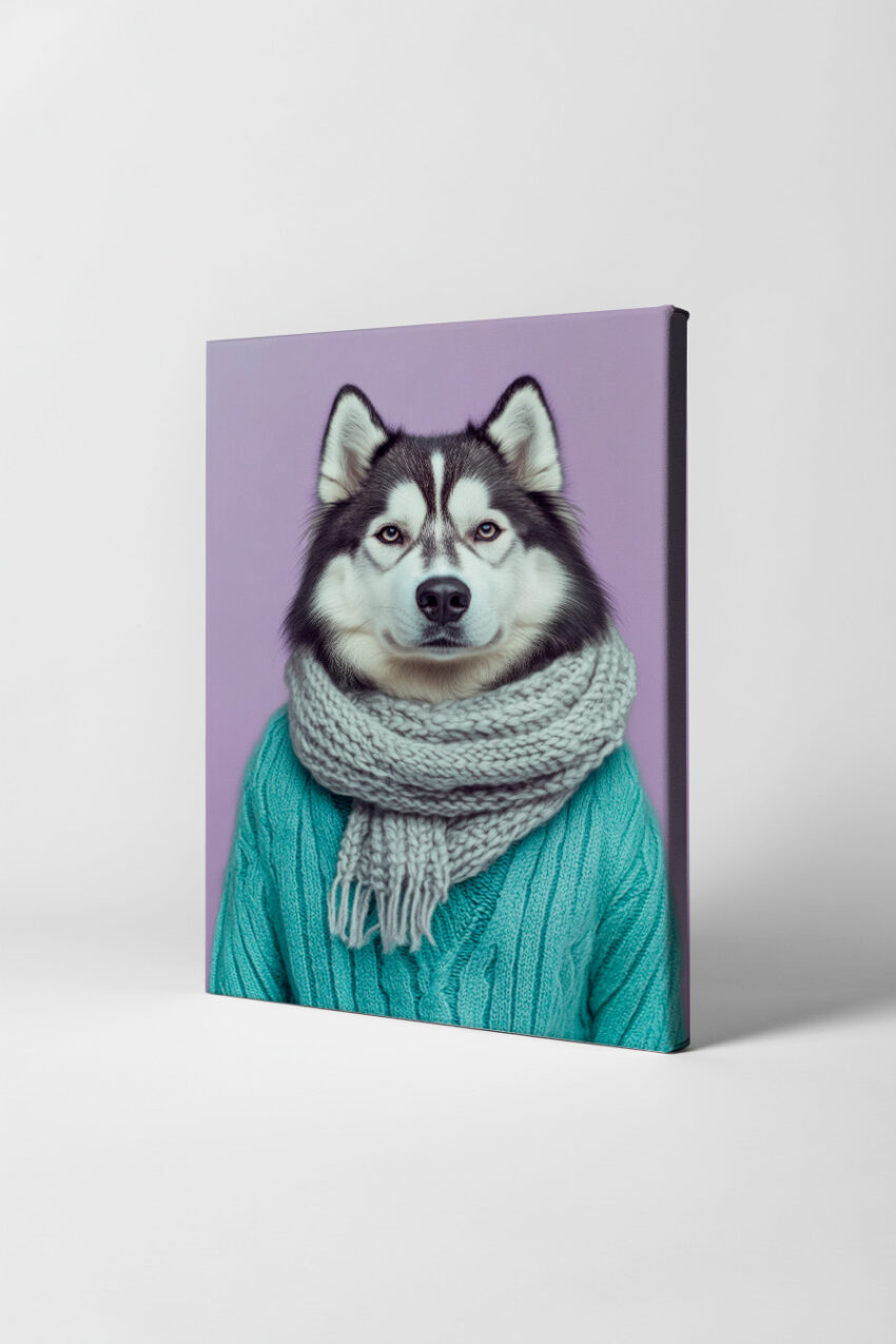 Fotografie Poster Husky klarer Blick Pullover lila