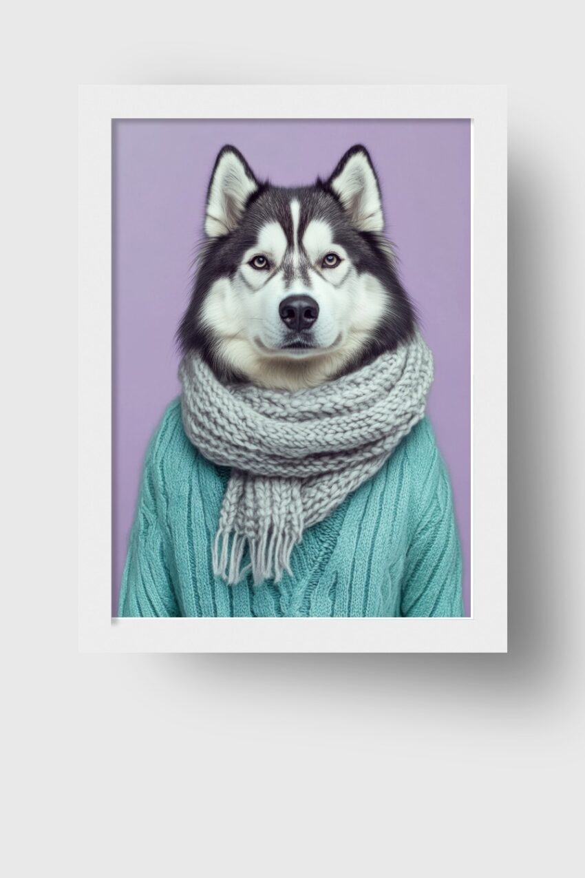 Fotografie Poster Husky klarer Blick Pullover lila
