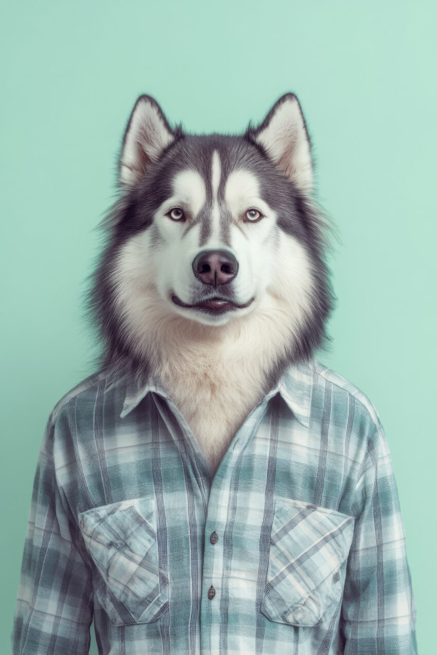 Fotografie Poster Husky Hund Porträt frontal grau weiß
