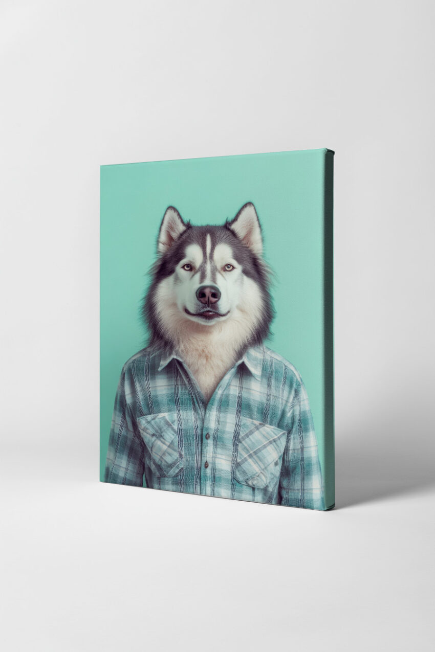 Fotografie Poster Husky Hund Porträt frontal grau weiß