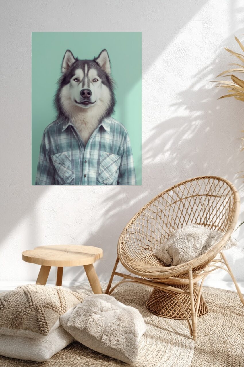 Fotografie Poster Husky Hund Porträt frontal grau weiß