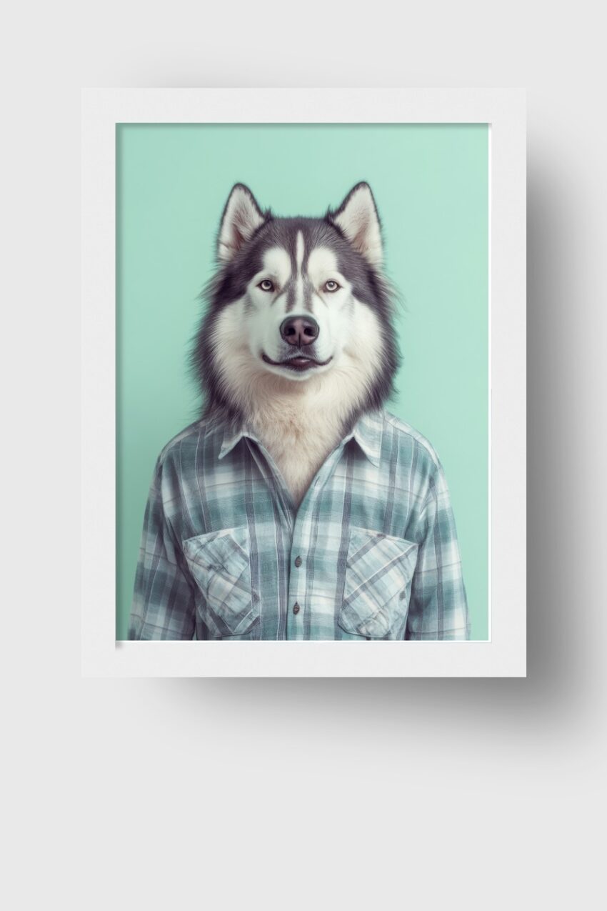 Fotografie Poster Husky Hund Porträt frontal grau weiß