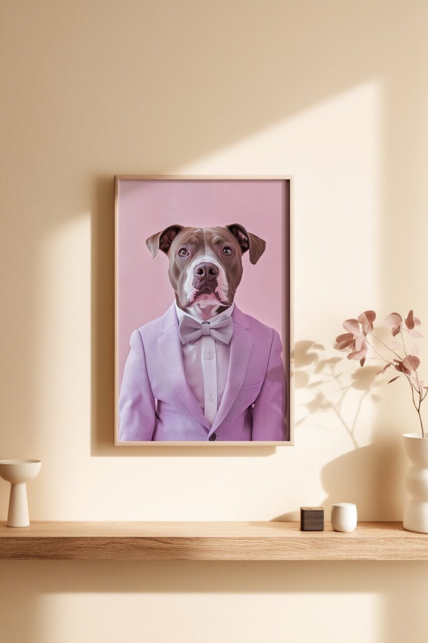 Fotografie Poster Hund formell Braun Fliege rosa