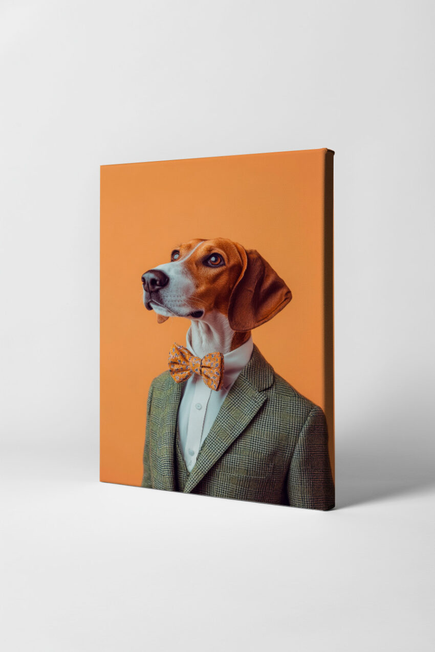 Fotografie Poster Hund Fliege Anzug braun weiß