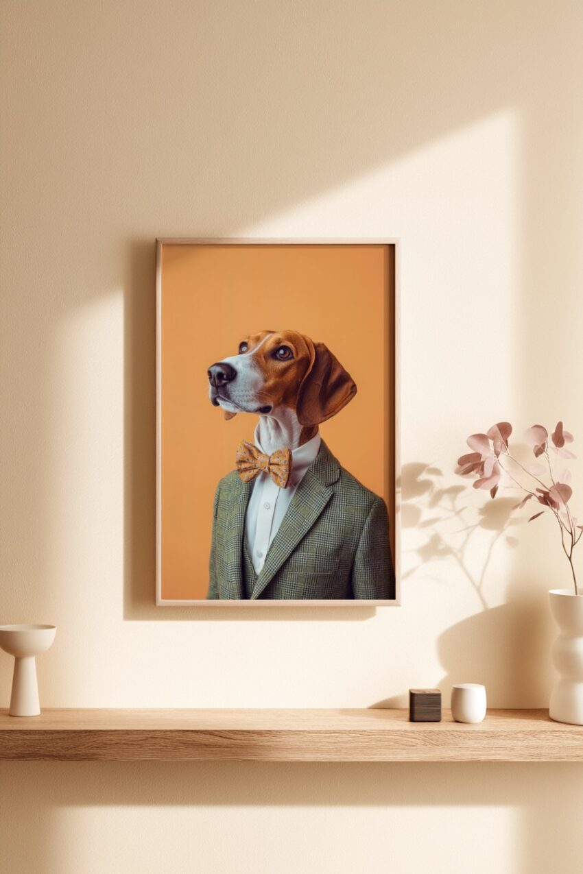Fotografie Poster Hund Fliege Anzug braun weiß
