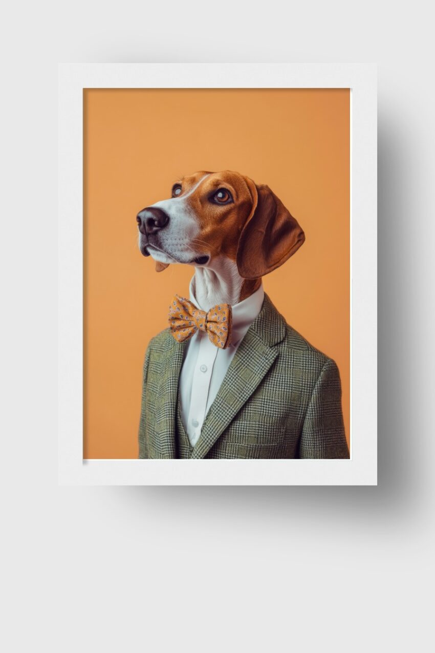 Fotografie Poster Hund Fliege Anzug braun weiß