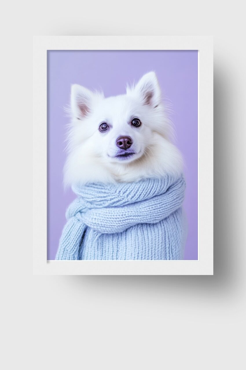 Fotografie Poster Hund Winterpullover weiß blau