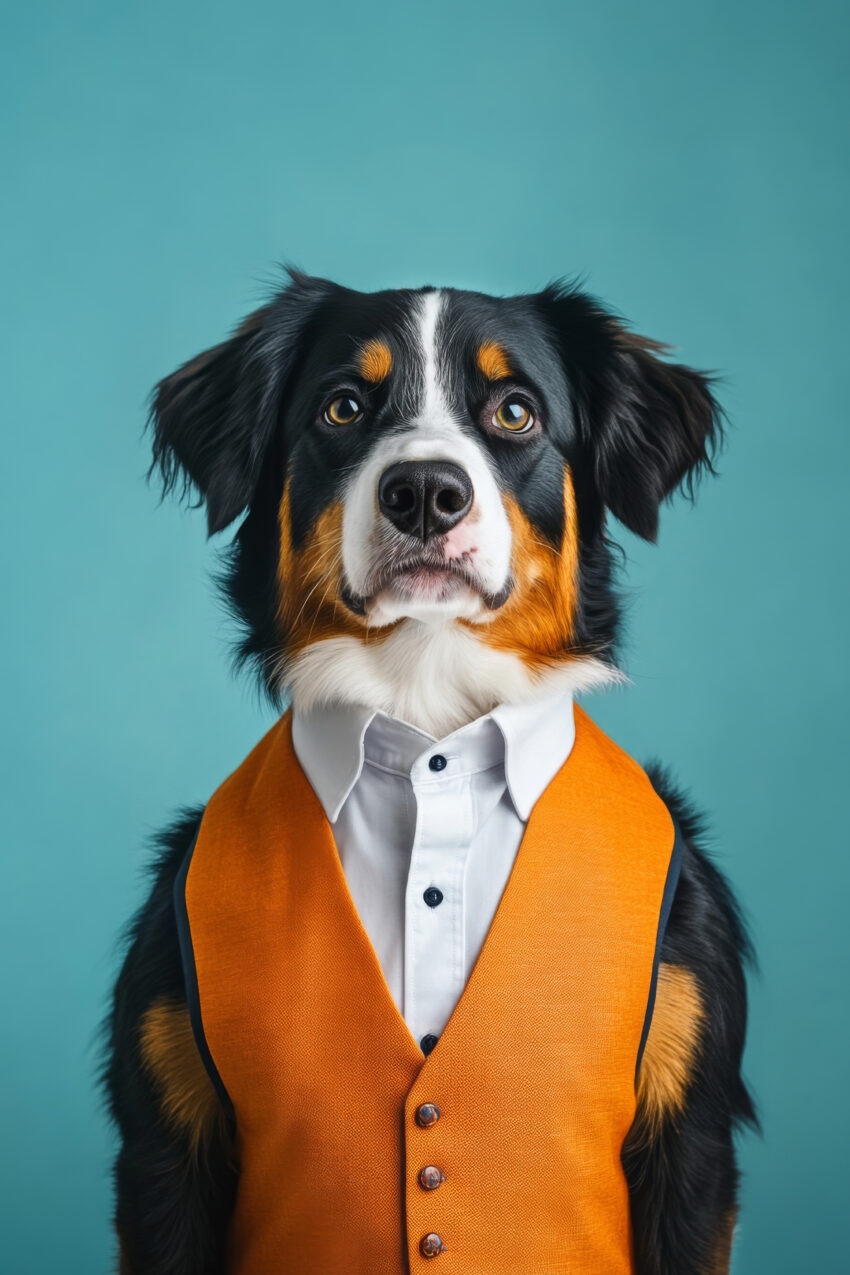 Fotografie Poster hund Anzug orange seriös