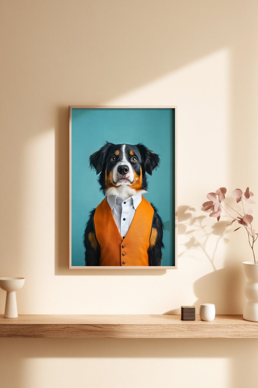 Fotografie Poster hund Anzug orange seriös