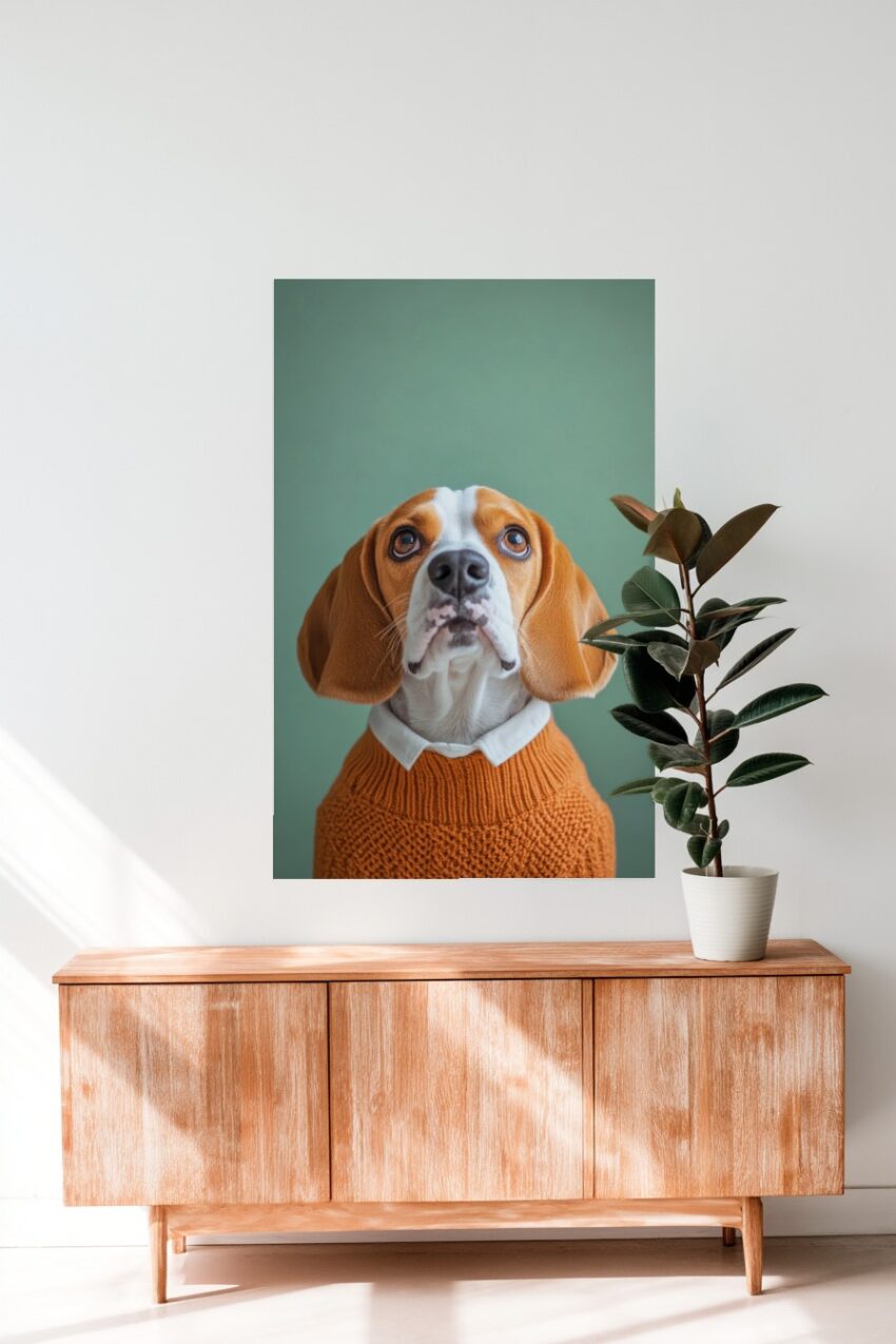 Fotografie Poster Beagle Hund braun weiß Pullover