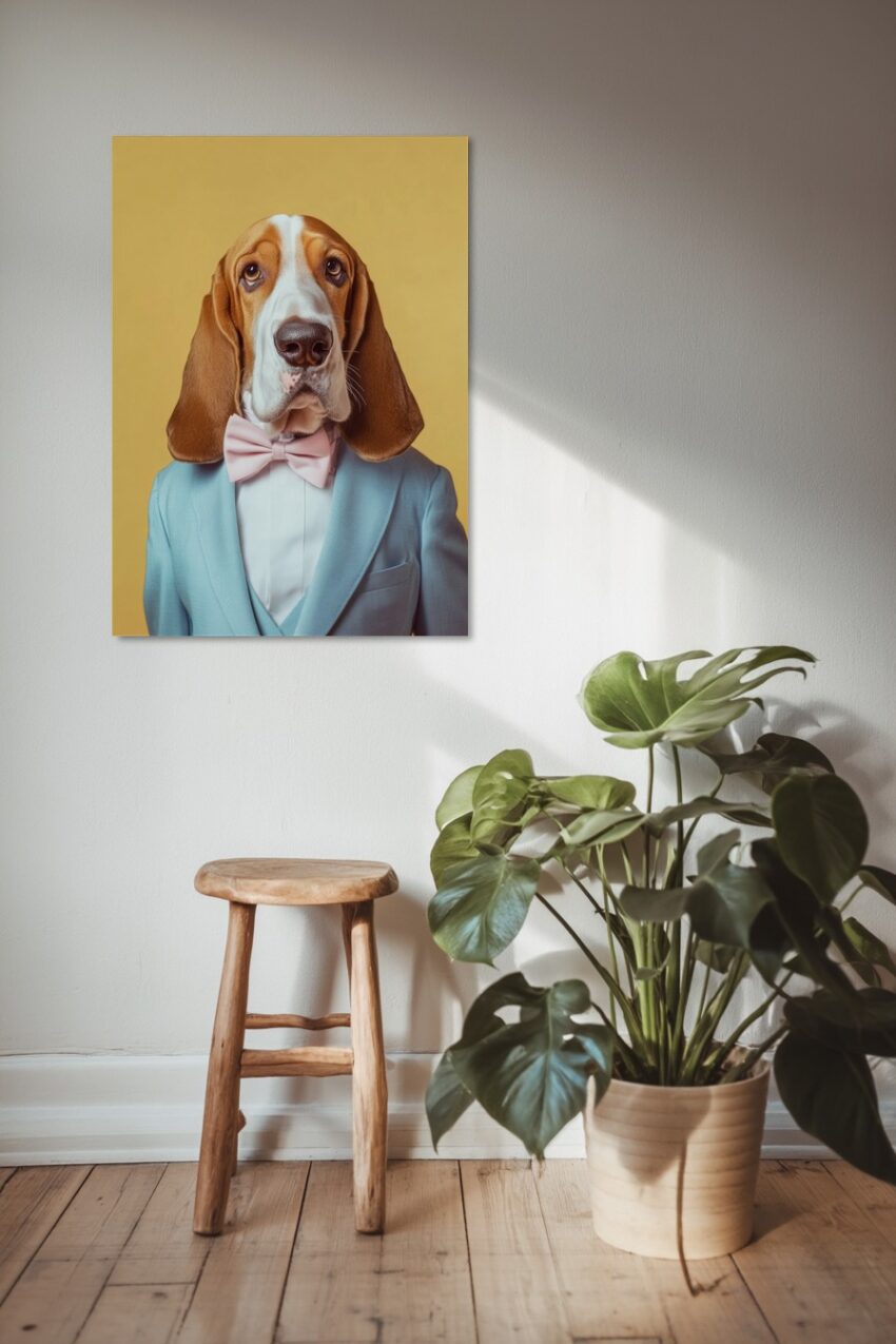 Fotografie Poster Basset Hound Hund Fliege Porträt
