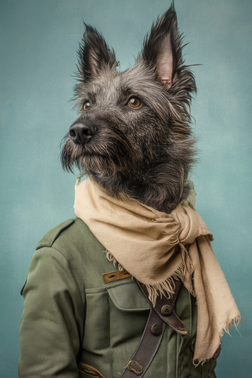 Fotografie Poster Hund Militärmantel beige braun