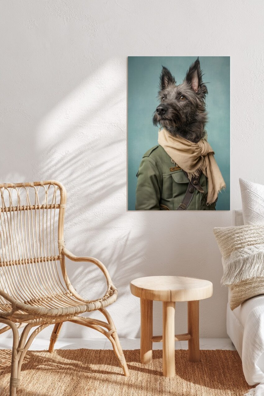 Fotografie Poster Hund Militärmantel beige braun