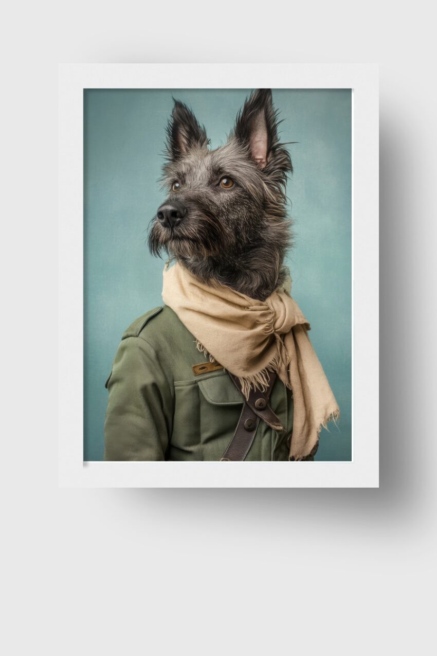 Fotografie Poster Hund Militärmantel beige braun
