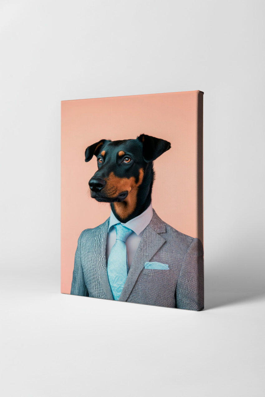 Digitale Kunst Poster Dobermann Anzug schwarz braun