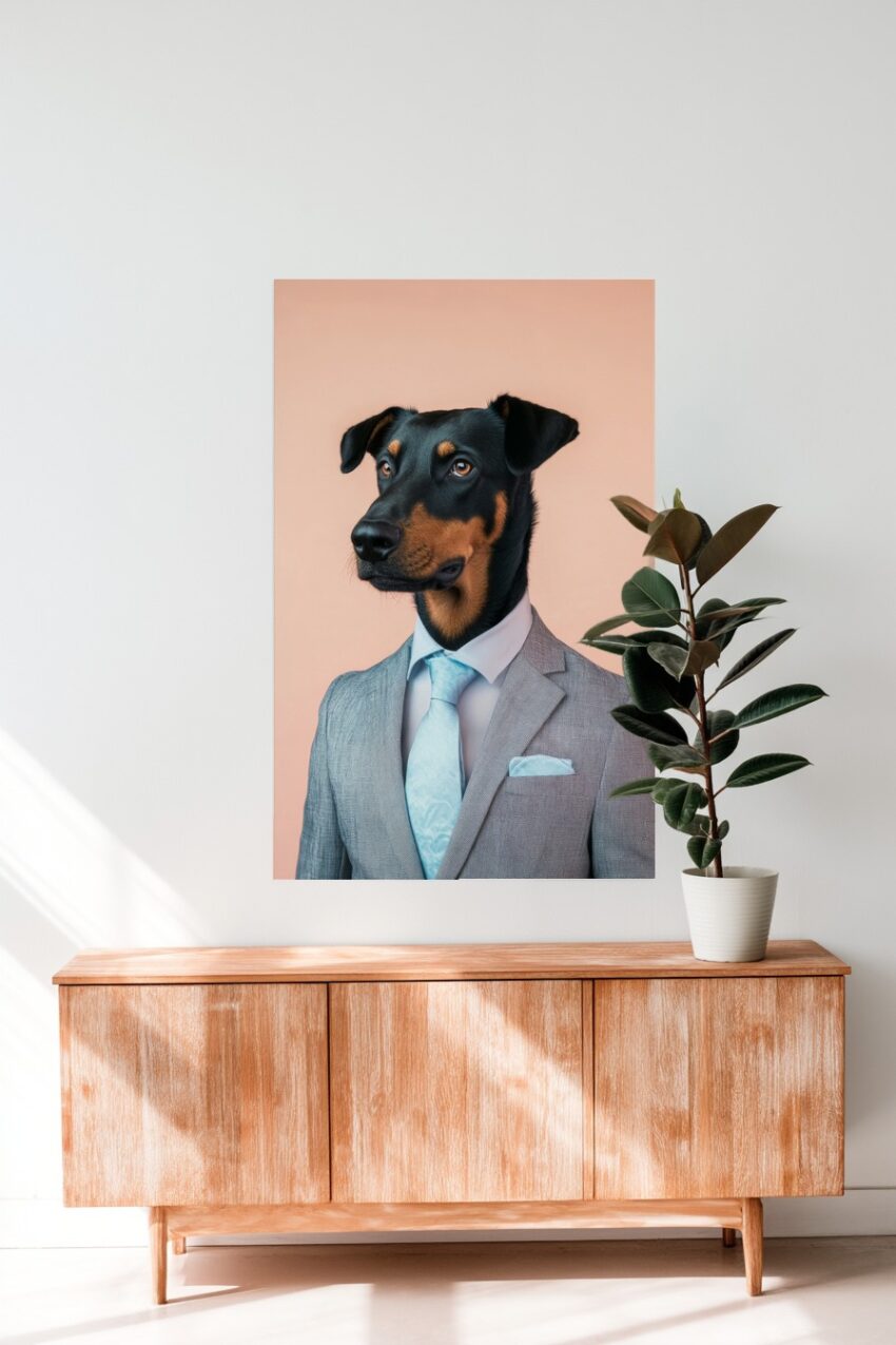 Digitale Kunst Poster Dobermann Anzug schwarz braun