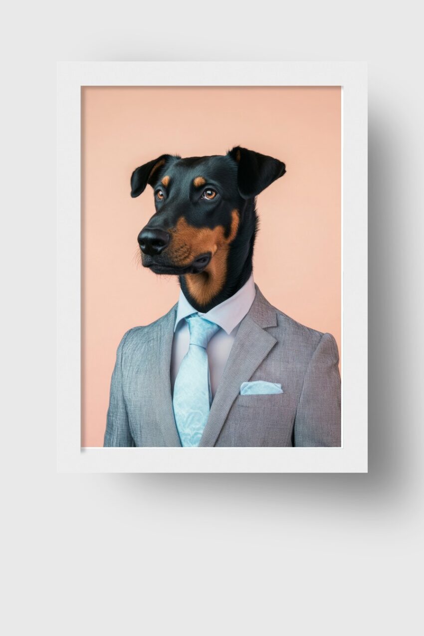 Digitale Kunst Poster Dobermann Anzug schwarz braun
