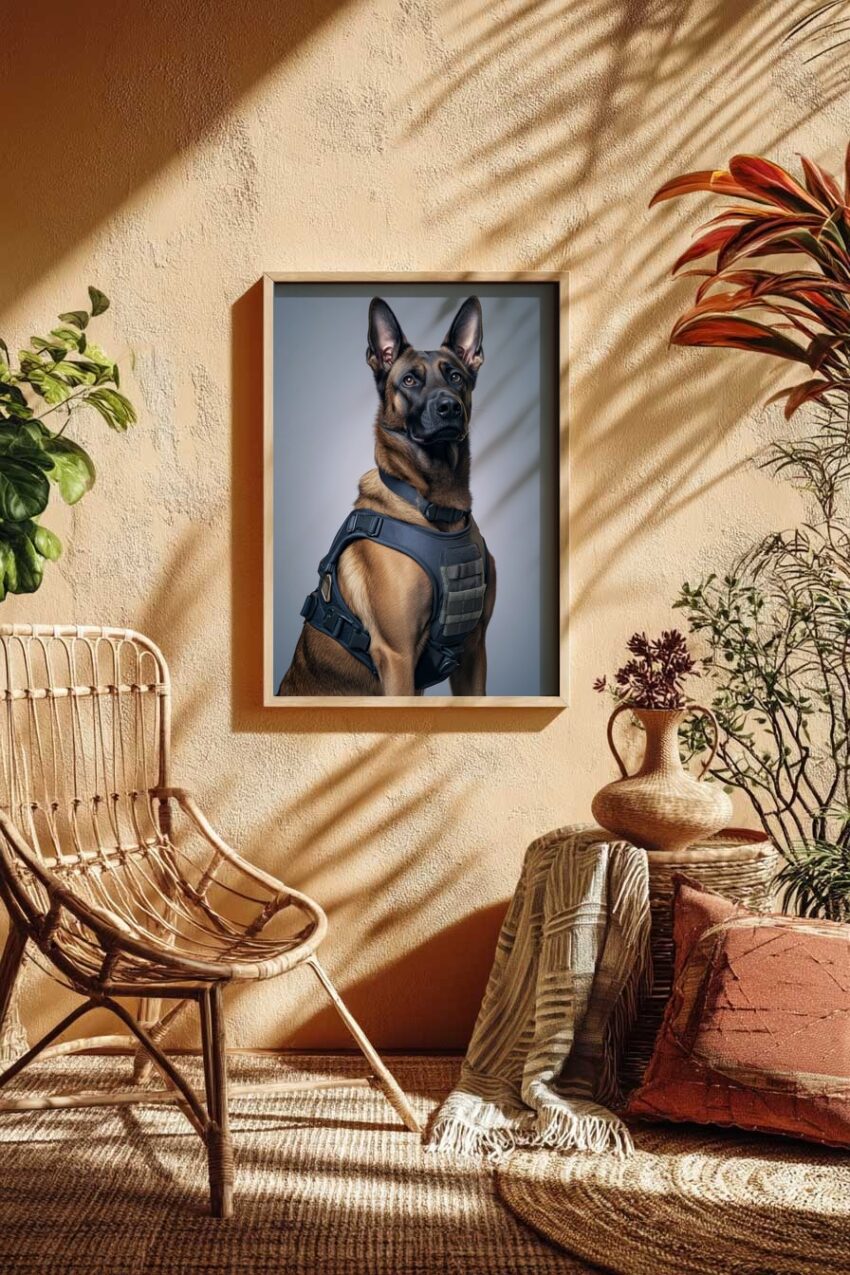 Fotografie Poster Deutscher Schäferhund Brustgeschirr detailreich braun schwarz