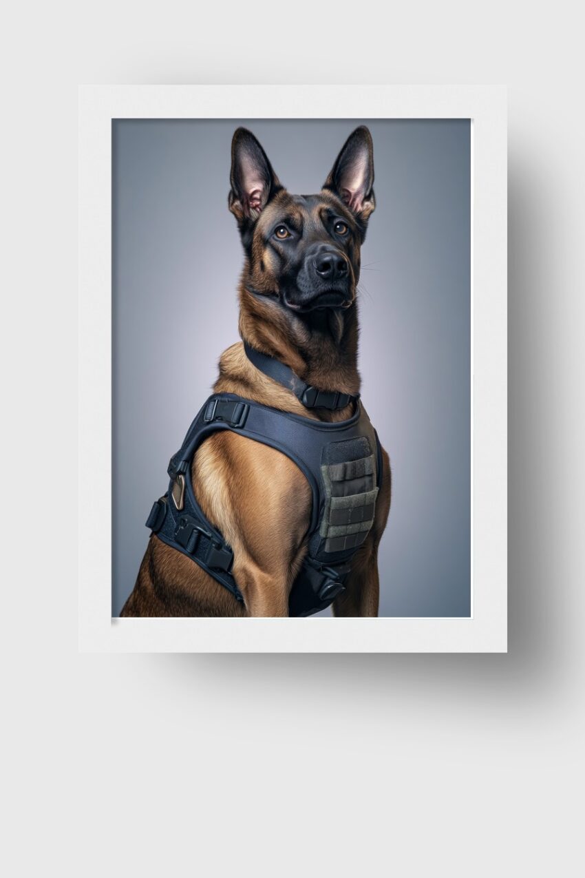 Fotografie Poster Deutscher Schäferhund Brustgeschirr detailreich braun schwarz